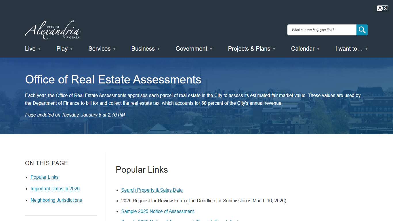 [Current] Office of Real Estate Assessments | City of Alexandria, VA