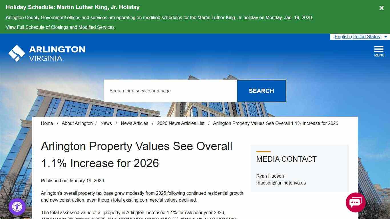 Arlington Property Values See Overall 1.1% Increase for 2026 – Official Website of Arlington County Virginia Government